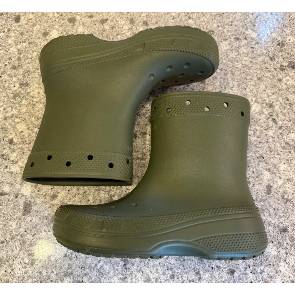 Crocs NWOT Adult Unisex Classic Army Green Waterproof Rain Boots Mens 7 Womens 9 - Picture 3 of 11